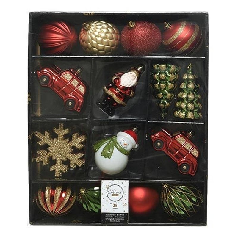 Foto van Kerstballen mixdoos 25 st. - rood/groen/goud