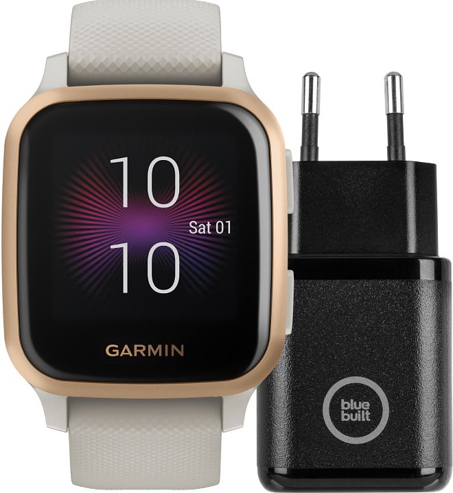 Foto van Garmin venu sq music goud/beige  + bluebuilt oplader