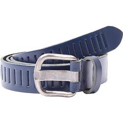 Foto van Riem - riemen - streepjes - navy blue - 3 cm - unisex - 100% leren - leder - riem maat 115