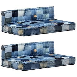 Foto van Vidaxl 2-delige bankkussenset pallet denim patchwork blauw