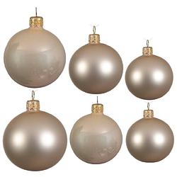 Foto van Glazen kerstballen pakket champagne glans/mat 16x stuks diverse maten - kerstbal