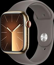 Foto van Apple watch series 9 4g 45mm goud rvs sportband grijs m/l