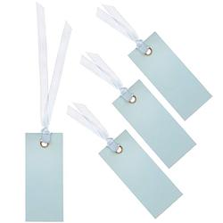 Foto van Cadeaulabels met lintje - set 48x stuks - licht blauw - 3 x 7 cm - naam tags - cadeauversiering