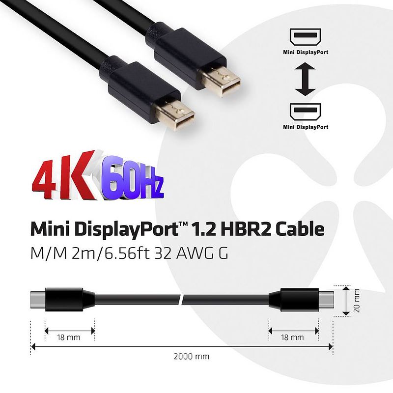 Foto van Club3d mini-displayport aansluitkabel mini displayport stekker, mini displayport stekker 2.00 m zwart cac-2161 vlambestendig displayport-kabel