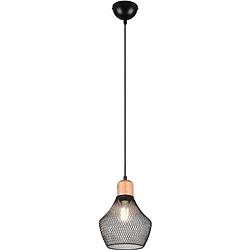 Foto van Led hanglamp - hangverlichting - trion jenna - e27 fitting - 1-lichts - rond - mat zwart - aluminium