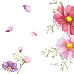 Foto van Duni servetten blooms 3-laags 24 x 24 cm wit/roze 20 stuks