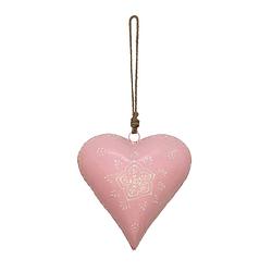 Foto van Clayre & eef decoratie hanger hart 20*6*20 cm roze ijzer bloem woondecoratie roze woondecoratie