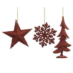 Foto van 10 stuks! hanger plastic glitter kerstrood