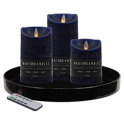 Foto van Zwart kunststof dienblad inclusief led kaarsen donkerblauw - led kaarsen