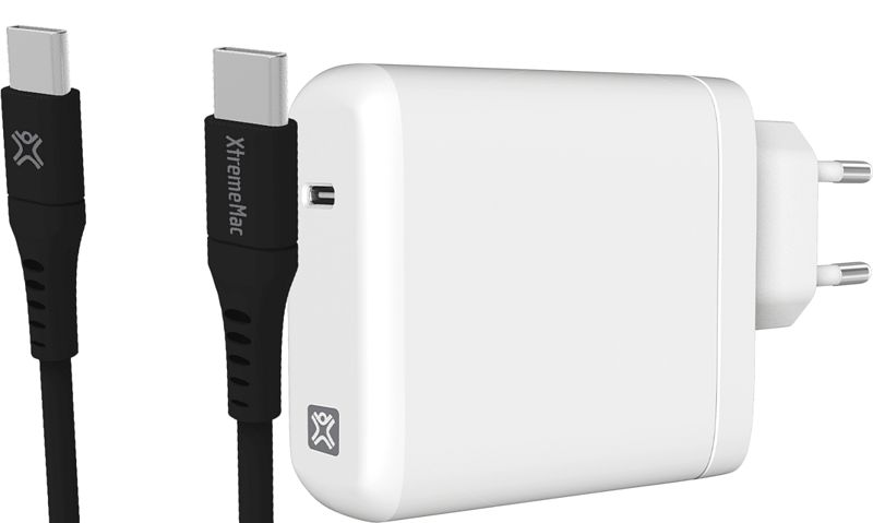 Foto van Xtrememac power delivery oplader 60w wit + usb c kabel 1,5m kunststof zwart