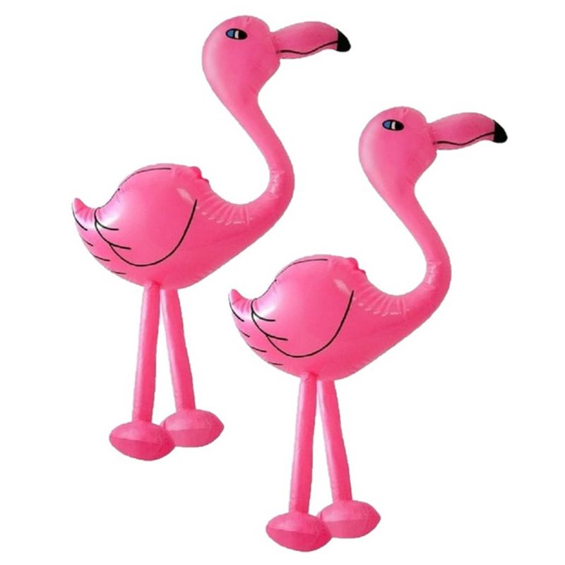 Foto van Set van 2x stuks opblaasbare dieren flamingos 60 cm - opblaasfiguren