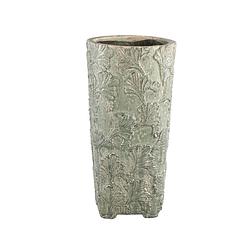 Foto van Ptmd serino grey ceramic pot leaves pattern round high