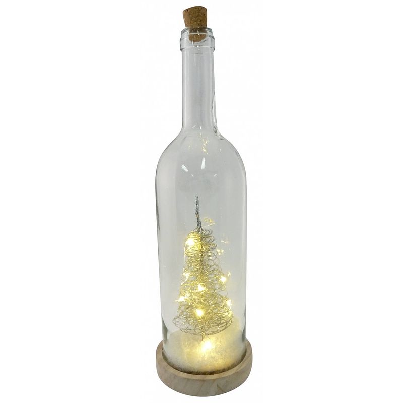 Foto van Peha decoratiefles kerstboom led 10 x 35 cm glas zilver