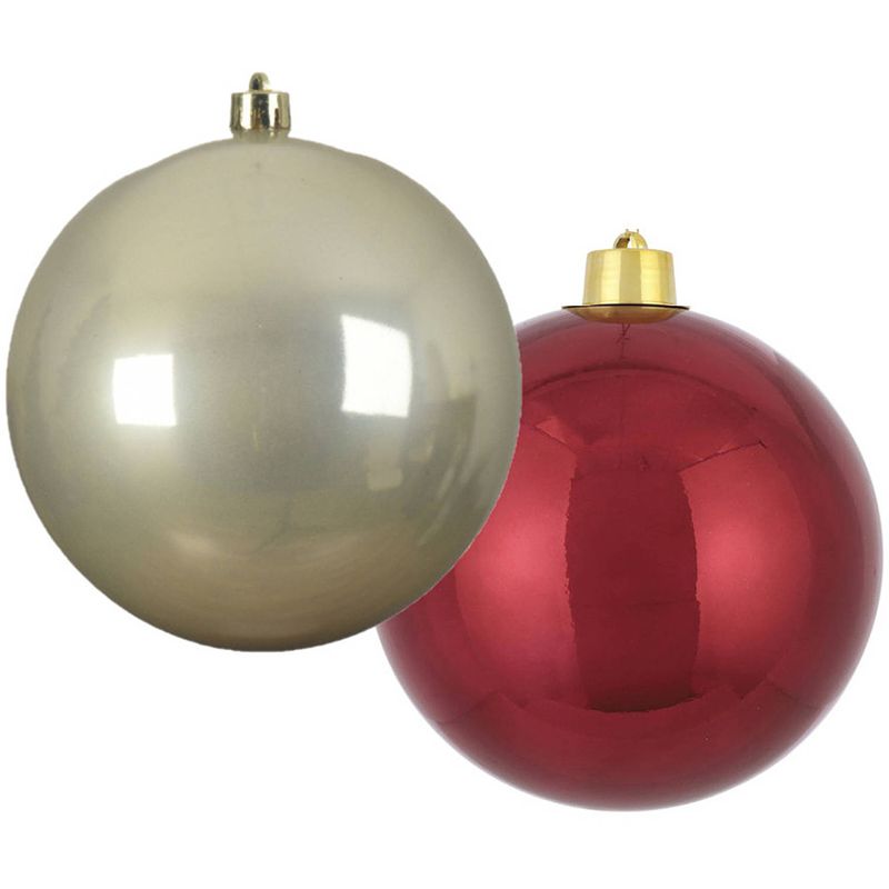 Foto van Grote decoratie kerstballen - 2x st - 20 cm - champagne en donkerrood - kunststof - kerstbal