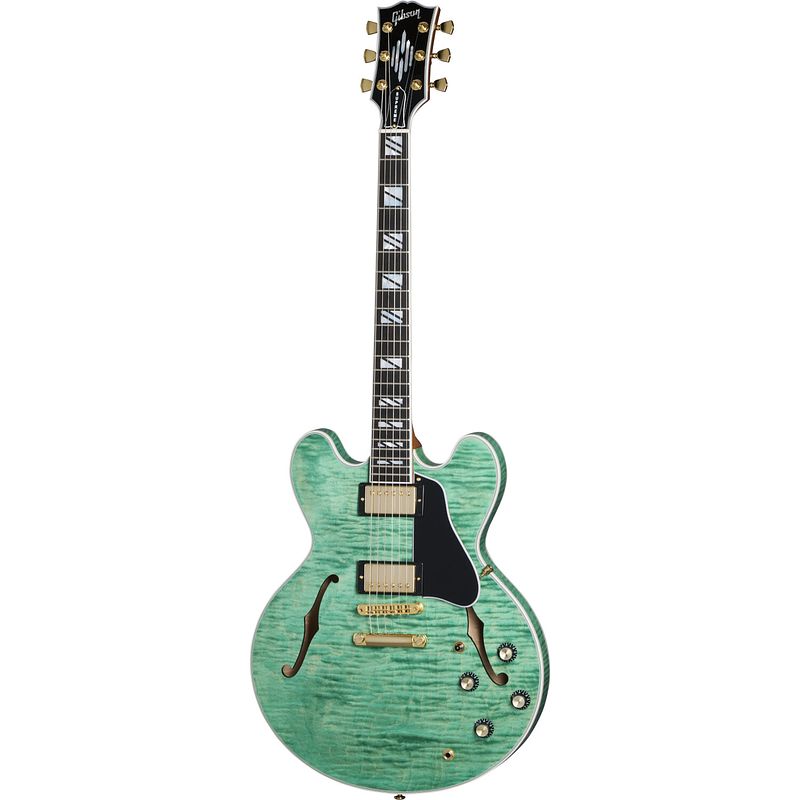 Foto van Gibson es supreme seafoam green semi-akoestische gitaar met hardshell case