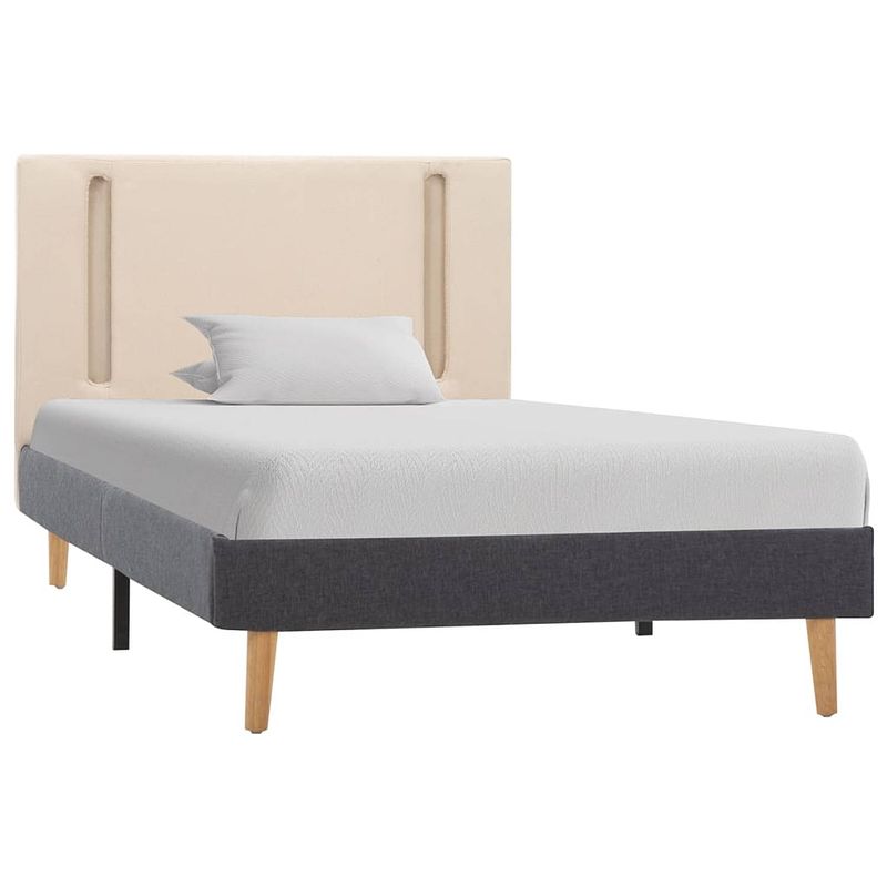 Foto van The living store bedframe - crème en donkergrijs - 208 x 105.5 x 81 cm - led-strip - geschikt voor 100 x 200 cm matras