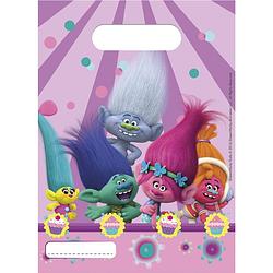 Foto van Dreamworks feestzakjes trolls paars/roze 23 cm 6 stuks