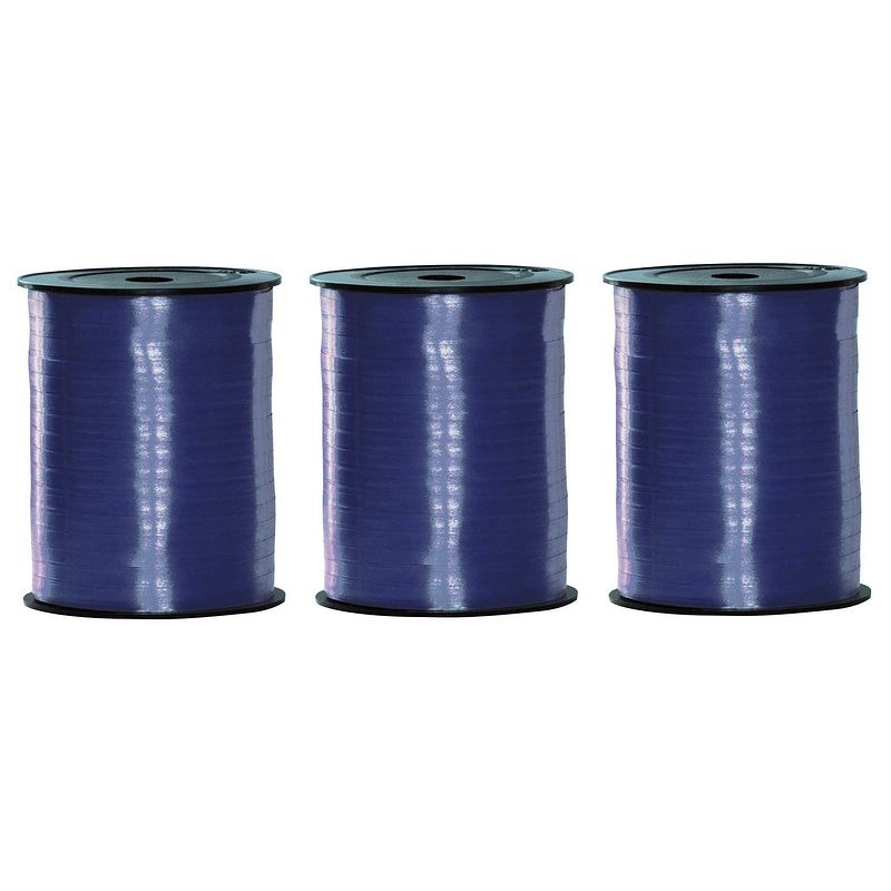 Foto van 3x rollen blauw krullint 500 meter x 5 milimeter - cadeauversiering