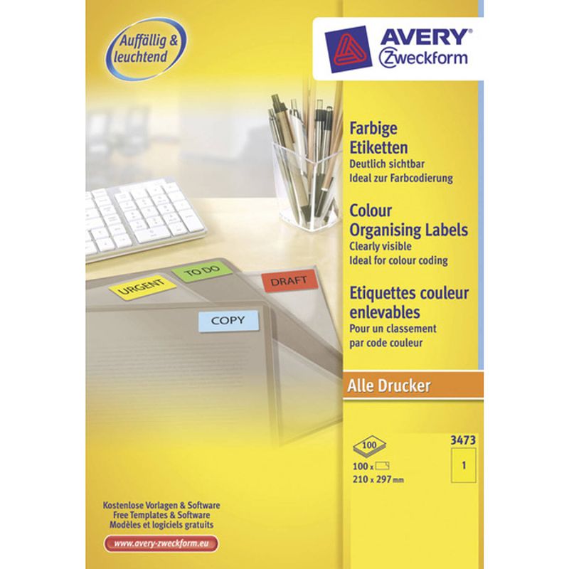 Foto van Etiket avery ilk 210x297mm 100 vel 1 etiket per vel geel