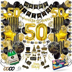 Foto van Fissaly® 50 jaar sarah & abraham verjaardag decoratie versiering - ballonnen - jubileum man & vrouw - zwart en goud