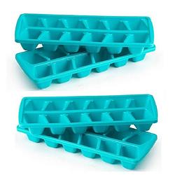 Foto van Plasticforte ijsblokjesvormen set 4x stuks met deksel - 24 ijsklontjes - kunststof - blauw - ijsblokjesvormen