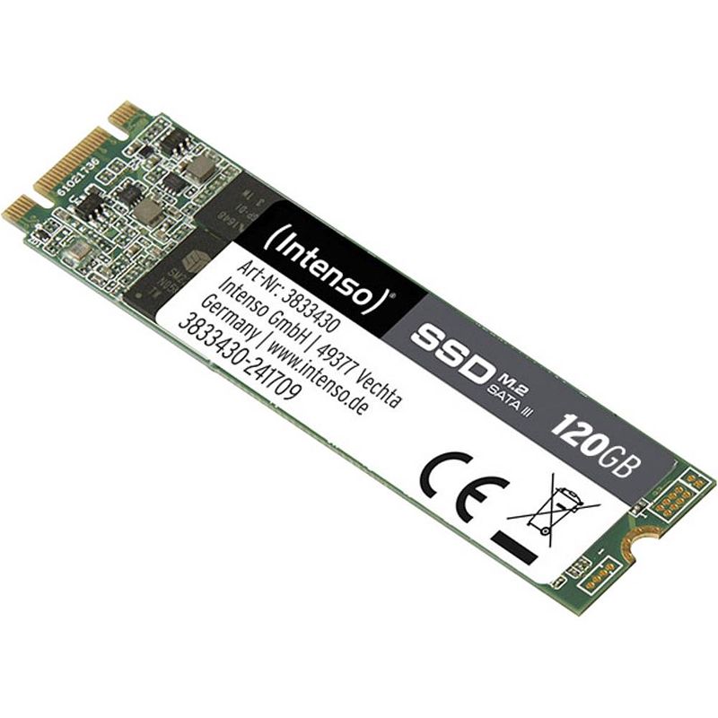 Foto van Intenso 3833430 sata m.2 ssd 2280 harde schijf 120 gb high performance m.2 sata 6 gb/s