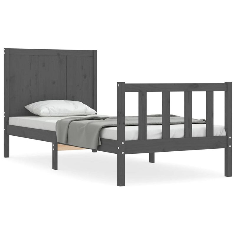 Foto van Vidaxl bedframe met hoofdbord massief hout grijs 3ft single