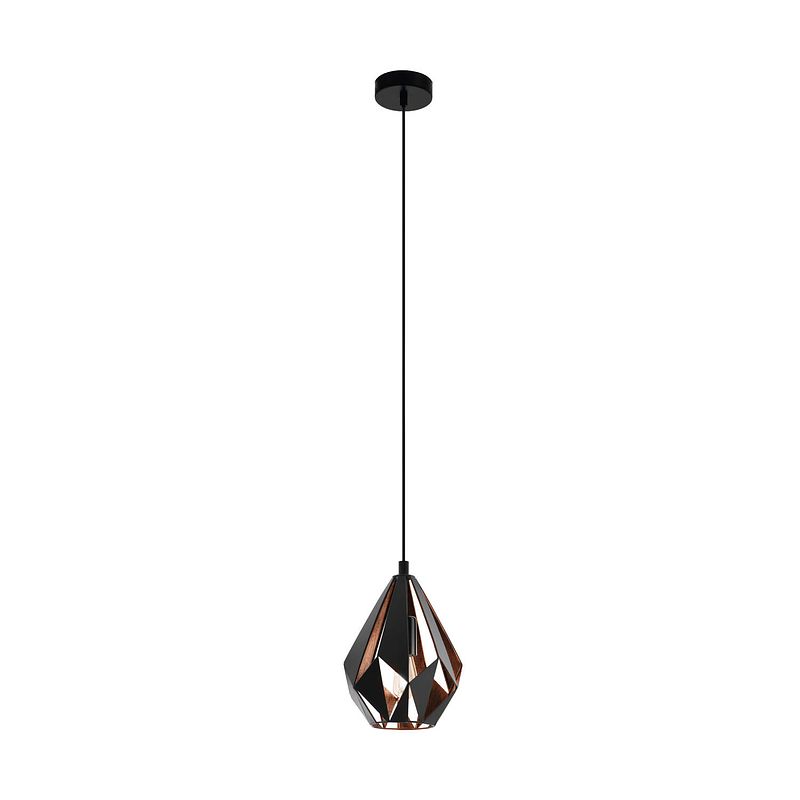 Foto van Eglo carlton 1 hanglamp - e27 - ø 20,5 cm - zwart/koper