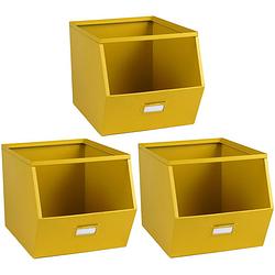 Foto van Urban living stapelbare opbergmand open metal box - 3x - l23 x b32 x h21 cm - metaal - geel - opbergmanden