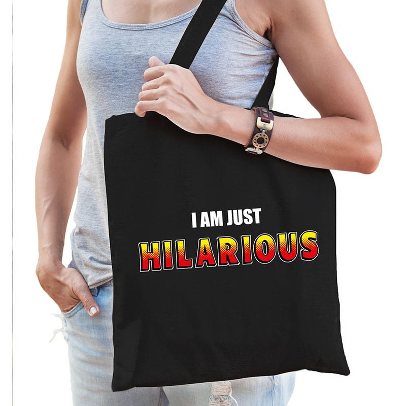 Foto van I am just hilarious tas / shopper zwart katoen dames - feest boodschappentassen