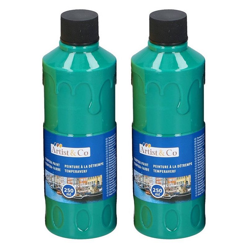 Foto van 2x groene acrylverf / temperaverf fles 250 ml hobby/knutsel verf - hobbyverf