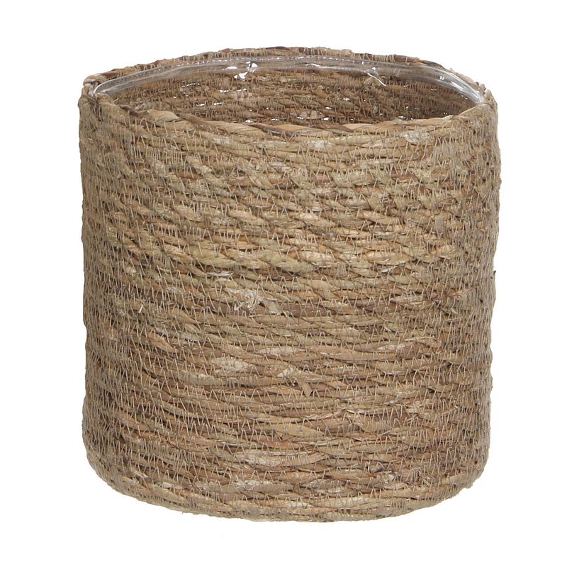 Foto van Naturel bruin rotan planten pot mand van gedraaid jute/riet h18 en d18 cm - plantenpotten