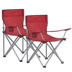 Foto van Acaza set van 2 opvouwbare campingstoelen met armleuningen en bekerhouders - draagvermogen 120 kg - rood