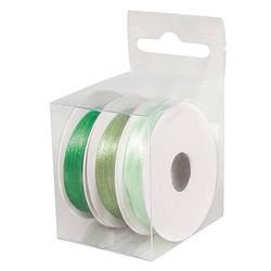 Foto van 3x rollen hobby/decoratie kleurenmix groen satijnen sierlint 3 mm x 6 meter - cadeaulinten