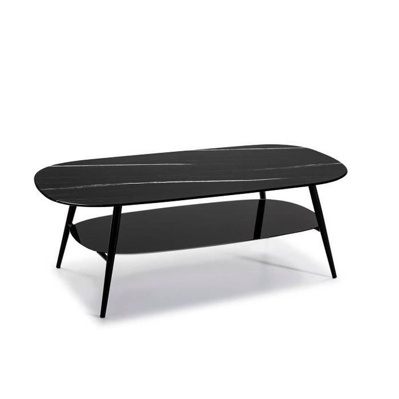 Foto van Salina ovale salontafel - zwart gemarmerd glas - l 120 x d 60 x h 45 cm