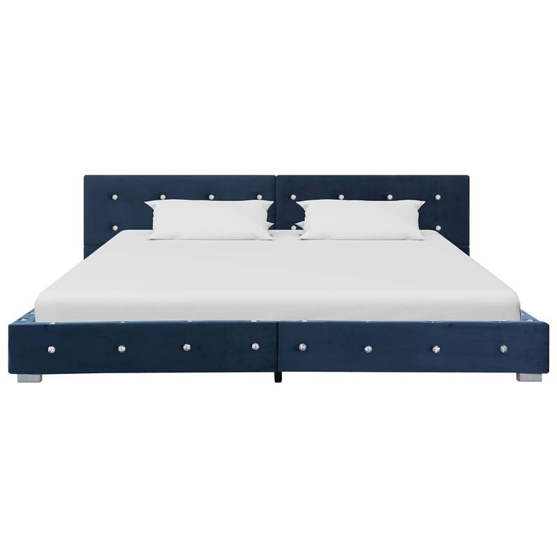 Foto van The living store bedframe klassiek blauw - 214.5 x 174 x 64 cm - gepoedercoat ijzer - fluweel