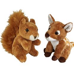 Foto van Bosdieren zachte pluche knuffels 2x stuks - hertje en eekhoorn van 15 cm - knuffel bosdieren