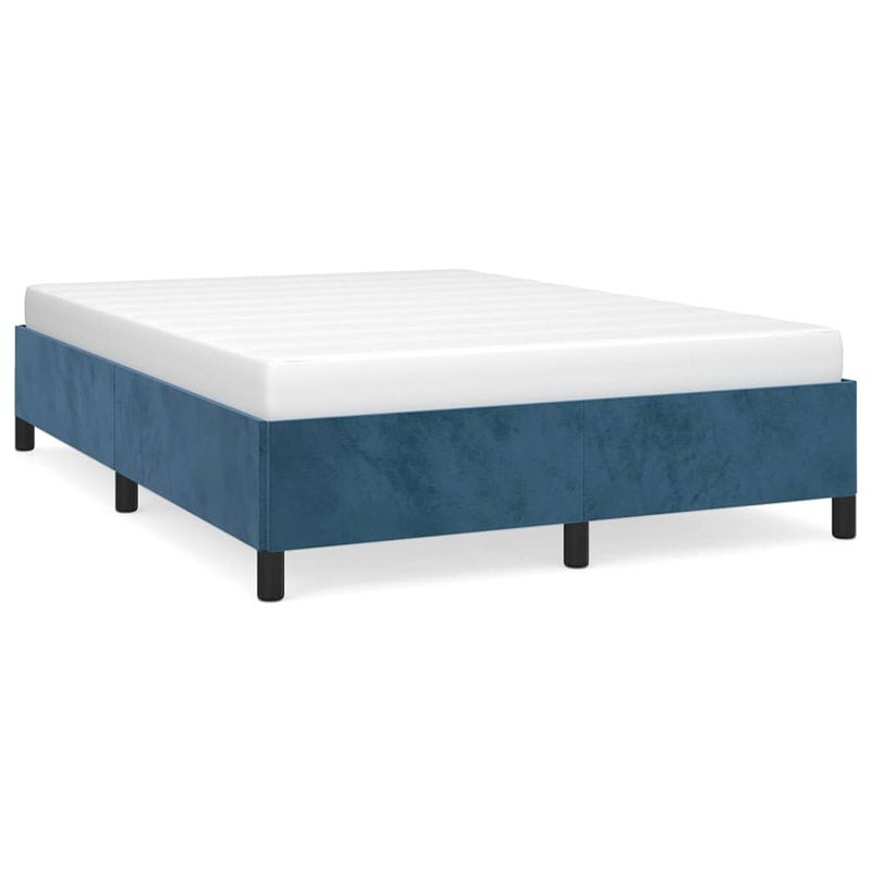 Foto van The living store bedframe fluwelen donkerblauw 140x200 cm - ondersteunende poten - multiplex lattenbodem