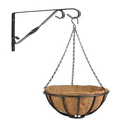 Foto van Hanging basket 35 cm van metaal met muurhaak - complete hangmand set - plantenbakken