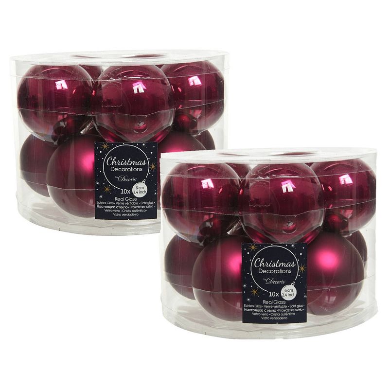 Foto van 20x stuks glazen kerstballen framboos roze (magnolia) 6 cm mat/glans - kerstbal