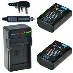 Foto van 2 x np-fh50 accu's voor sony - charger kit + car-charger - uk version