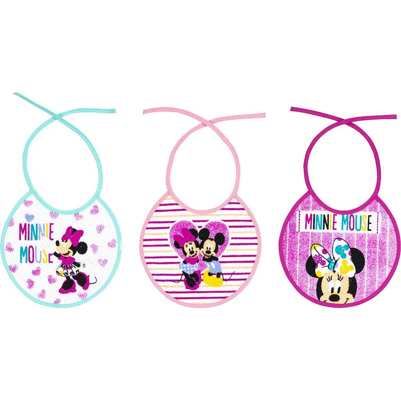 Foto van Disney slabbetjes minnie mouse 25 cm katoen roze/blauw 3 stuks