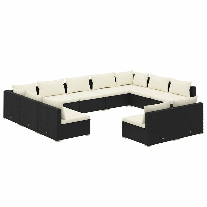 Foto van Vidaxl 11-delige loungeset met kussens poly rattan zwart