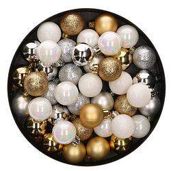 Foto van 48x stuks kunststof kerstballen mix goud/zilver/wit 4 cm - kerstbal