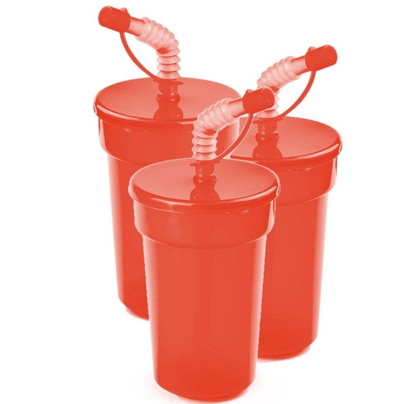 Foto van 6x stuks sportbeker/limonadebeker met rietje rood 400 ml - drinkbekers