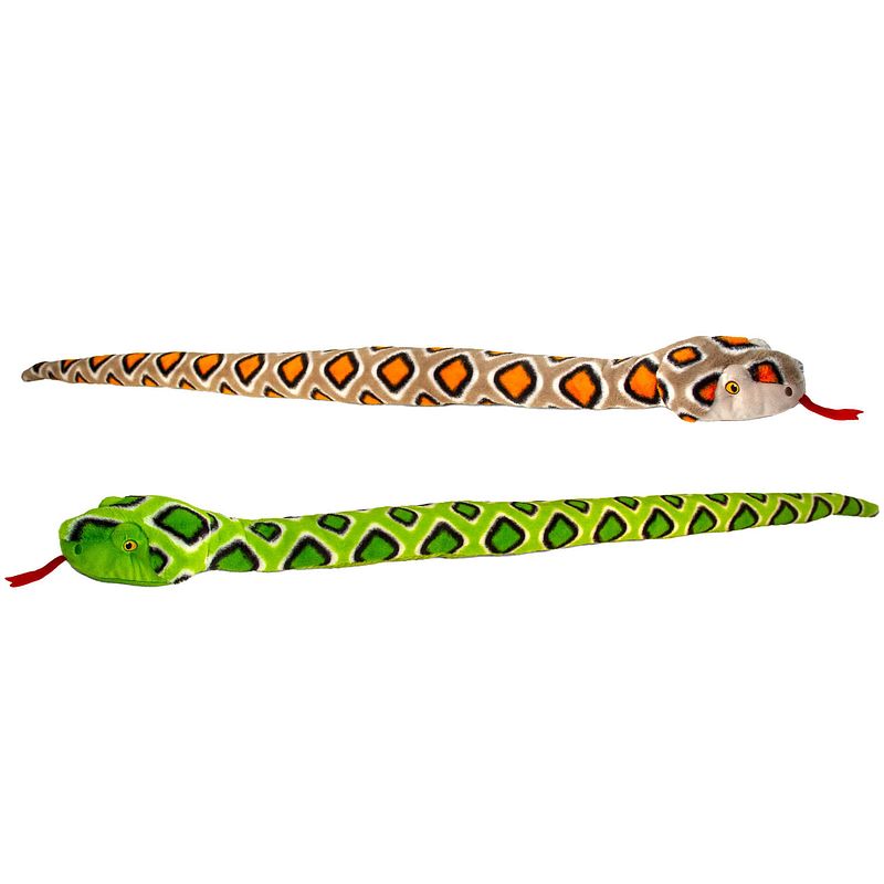 Foto van Keel toys - pluche knuffel dieren set van 2x slangen bruin en groen 100 cm - knuffeldier