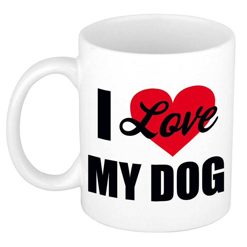 Foto van I love my dog / ik hou van mijn hond cadeau mok / beker wit 300 ml - cadeau mokken - feest mokken