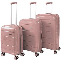 Foto van Lucceti - kofferset 3-delig - handbagage - met wielen - koffers - premium pp kwaliteit - trolley - florence - roze