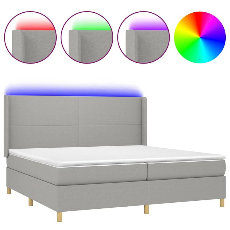 Foto van The living store boxspring - led - 203 x 203 x 118/128 cm - lichtgrijs - pocketvering