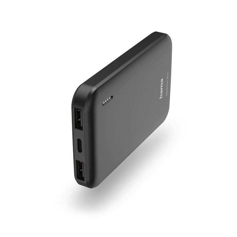 Foto van Hama pocket 5 power pack 5000 mah outputs: 2x usb-a7 powerbank grijs